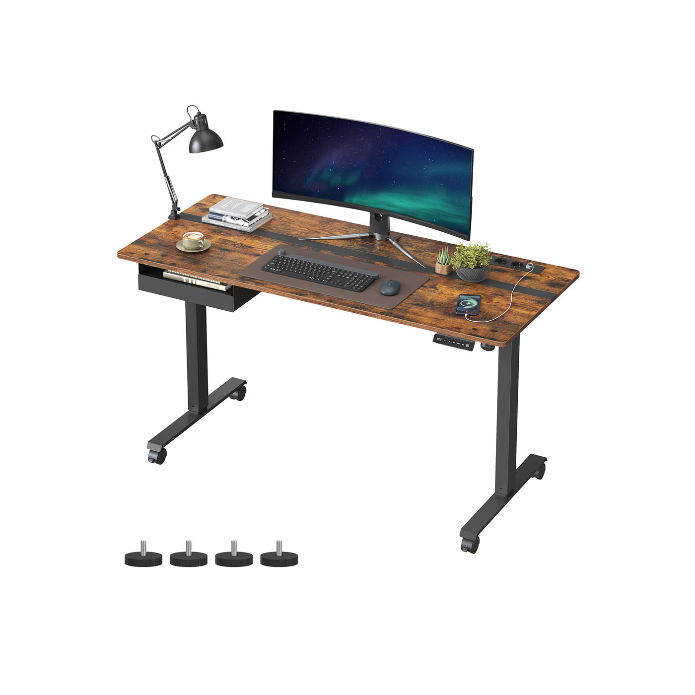 Electric Standing Desk – Particle Board – Rustic Brown and Black – Height Adjustable with Memory Function