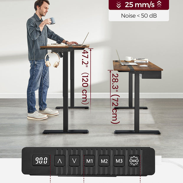 Electric Standing Desk – Particle Board – Rustic Brown and Black – Height Adjustable with Memory Function