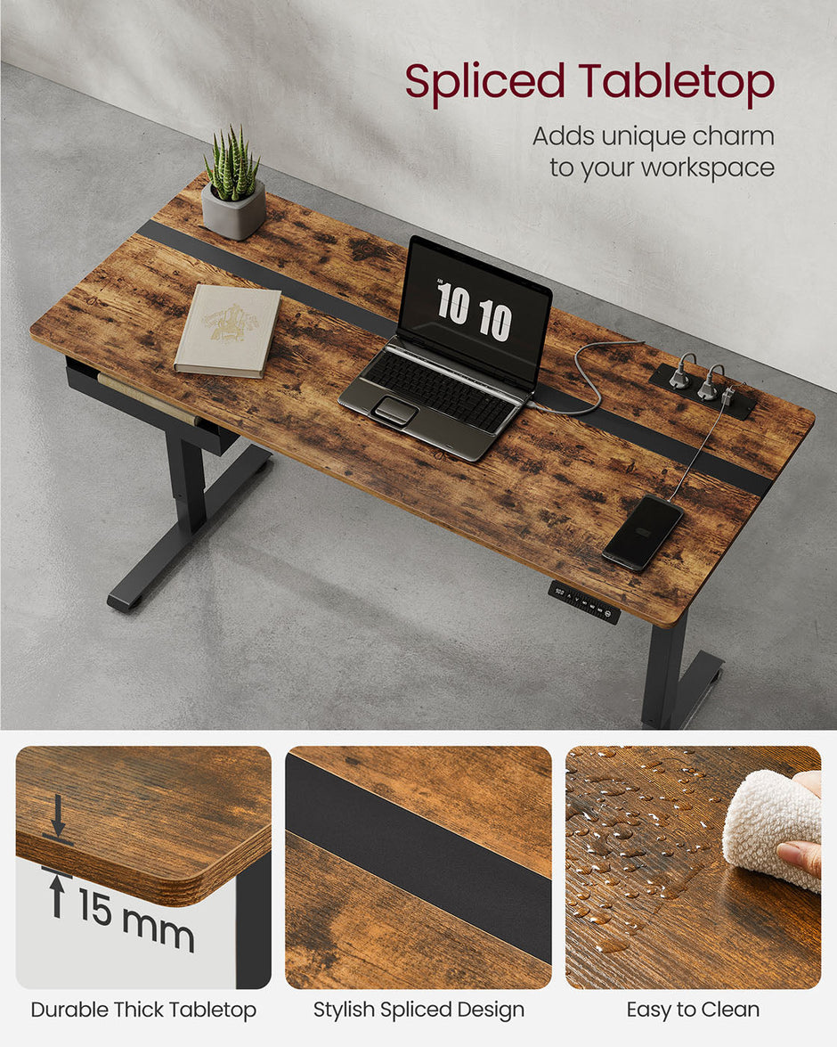 Electric Standing Desk – Particle Board – Rustic Brown and Black – Height Adjustable with Memory Function