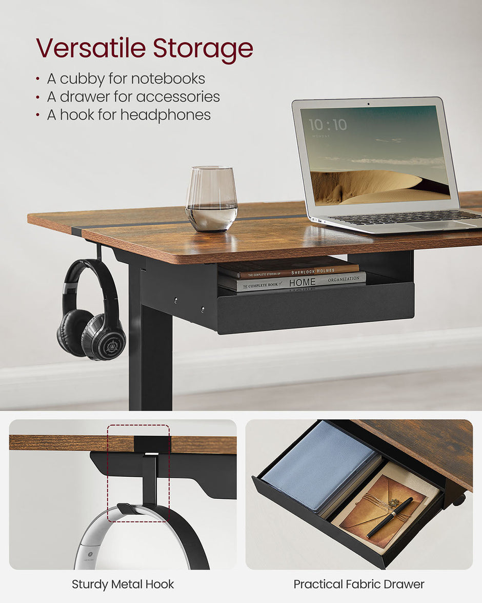 Electric Standing Desk – Particle Board – Rustic Brown and Black – Height Adjustable with Memory Function