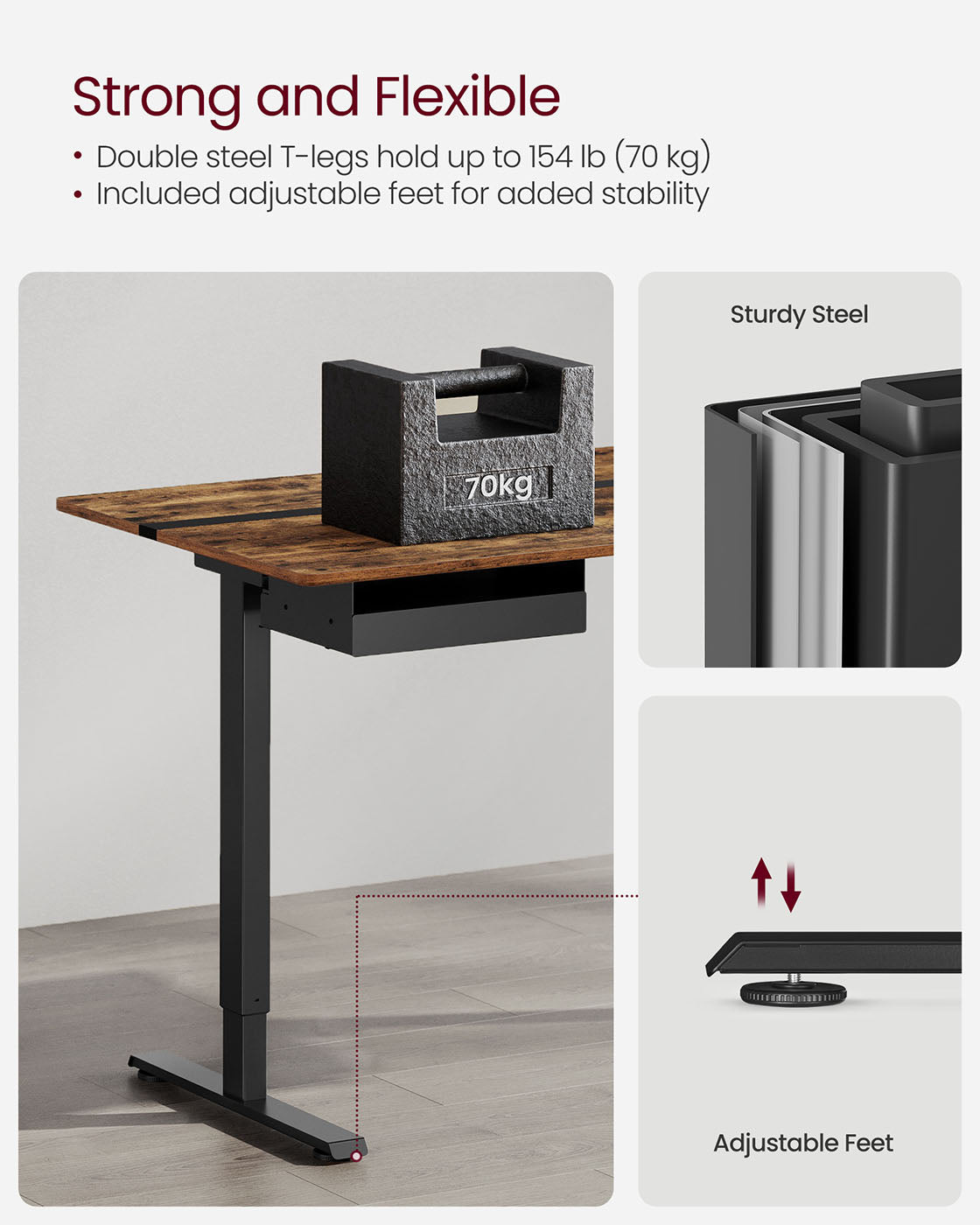 Electric Standing Desk – Particle Board – Rustic Brown and Black – Height Adjustable with Memory Function