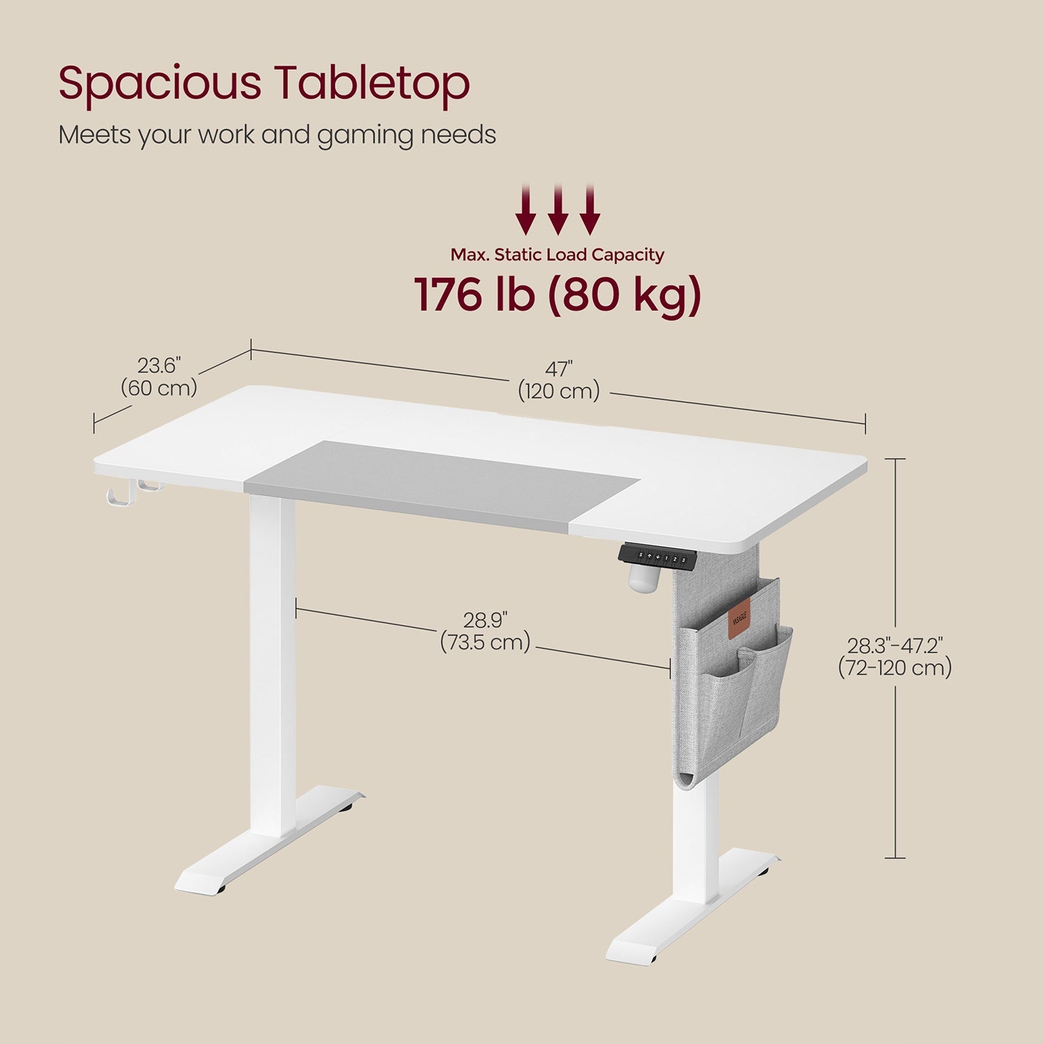 Electric Standing Desk – Metal and Wood – Natural Finish – Height Adjustable with Memory Function and Storage Solutions