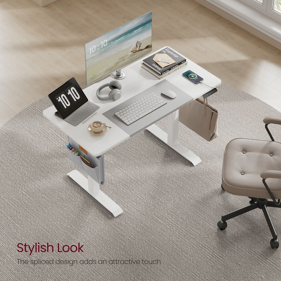Electric Standing Desk – Metal and Wood – Natural Finish – Height Adjustable with Memory Function and Storage Solutions