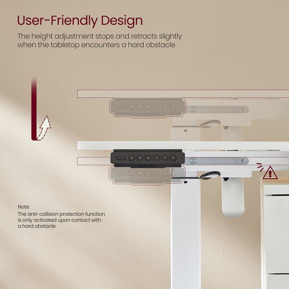 Electric Standing Desk – Metal and Wood – Natural Finish – Height Adjustable with Memory Function and Storage Solutions