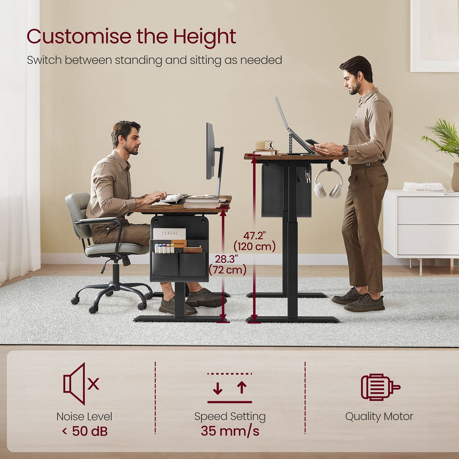 Electric Standing Desk – Metal and Wood – Natural Finish – Height Adjustable with Memory Function and Storage Solutions