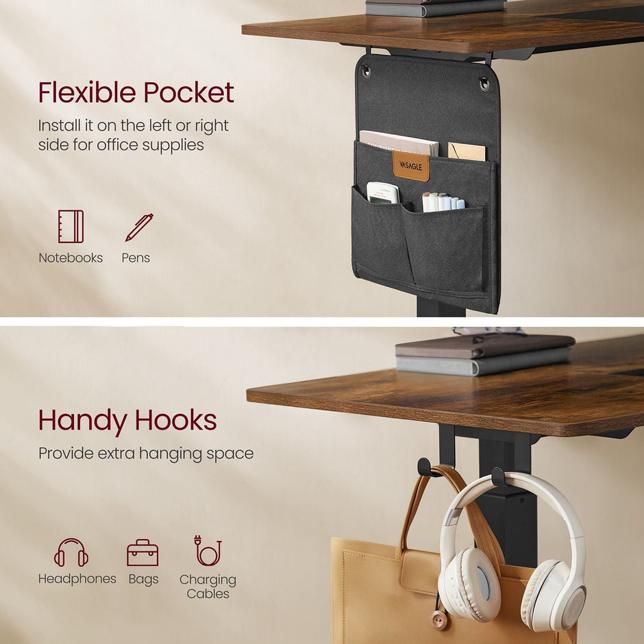 Electric Standing Desk – Metal and Wood – Natural Finish – Height Adjustable with Memory Function and Storage Solutions