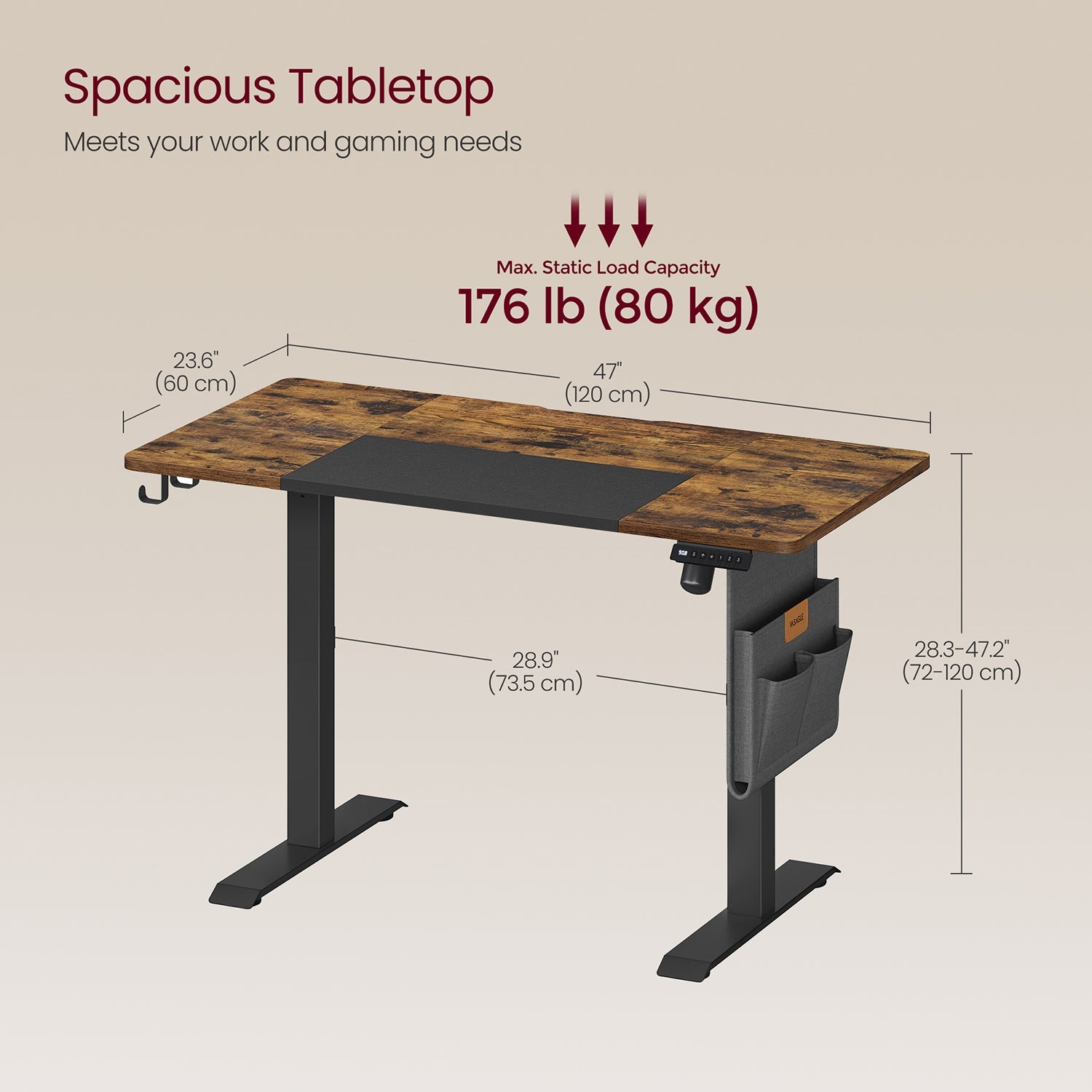 Electric Standing Desk – Metal and Wood – Natural Finish – Height Adjustable with Memory Function and Storage Solutions
