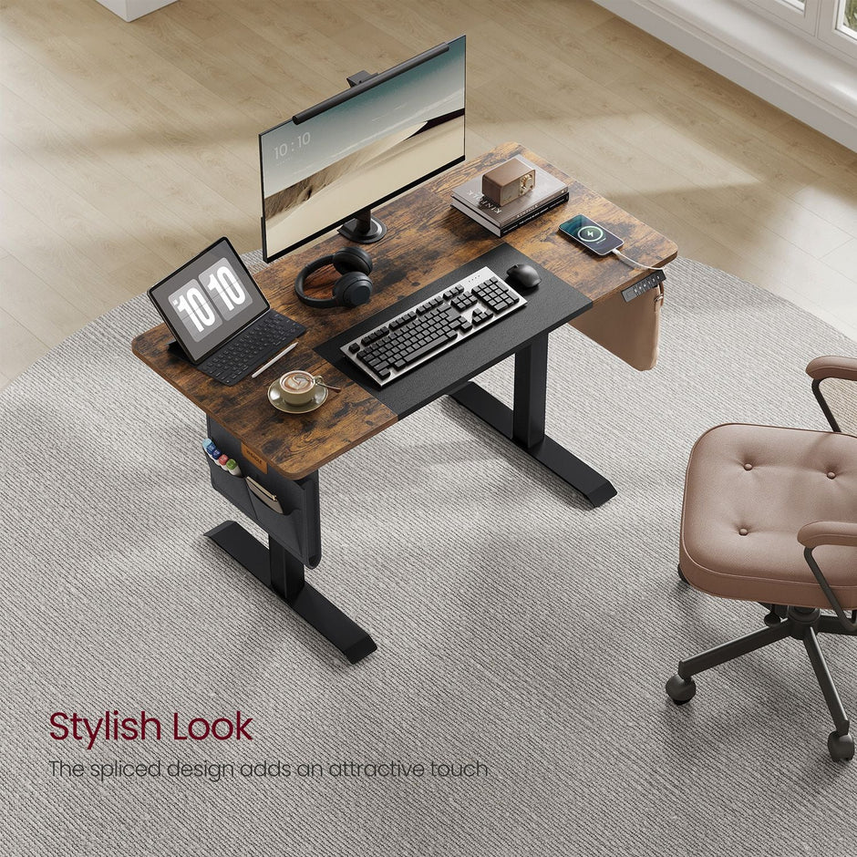 Electric Standing Desk – Metal and Wood – Natural Finish – Height Adjustable with Memory Function and Storage Solutions