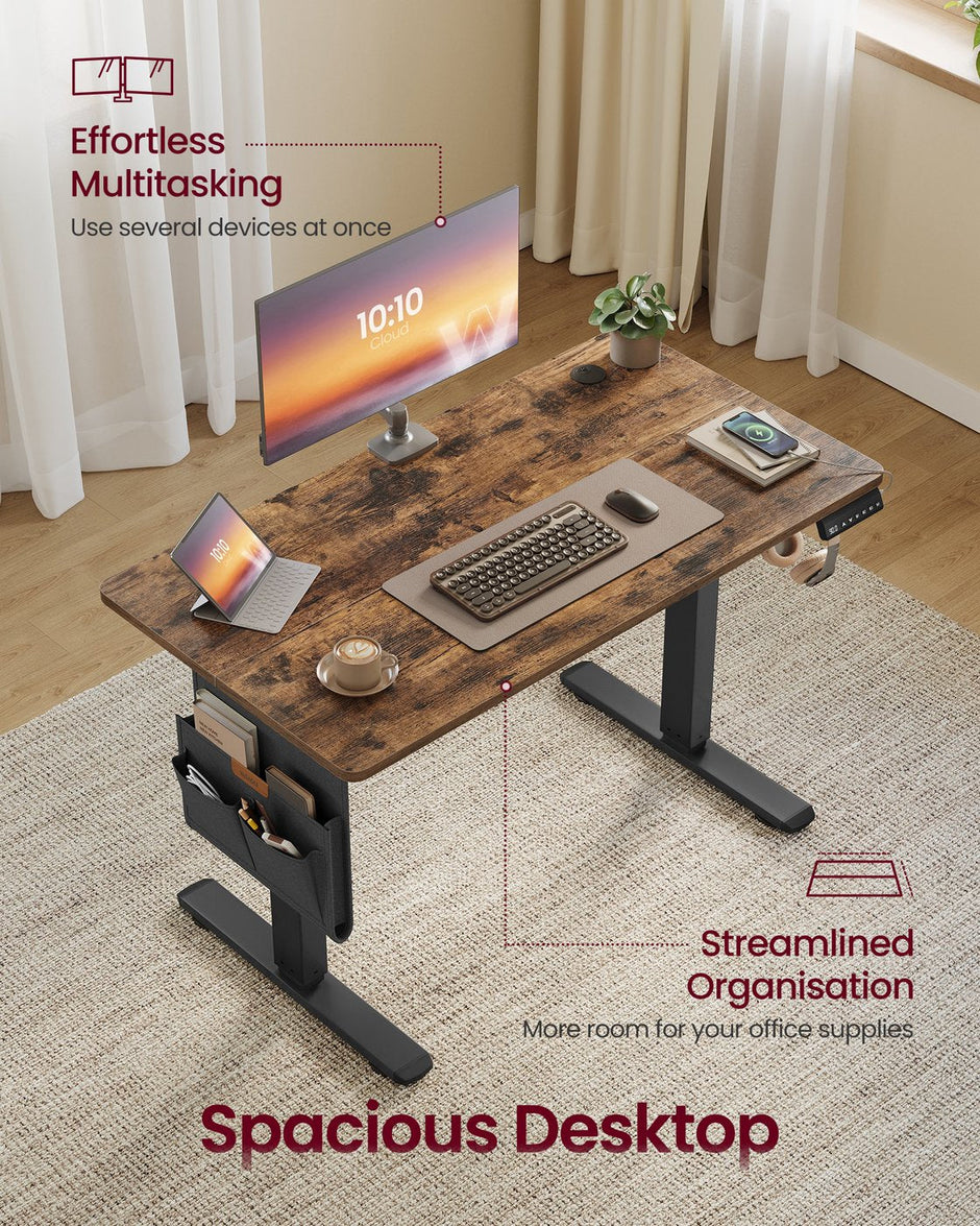 Height Adjustable Desk – Engineered Wood – Cloud White – Electric with 4 Memory Heights and Storage Pocket