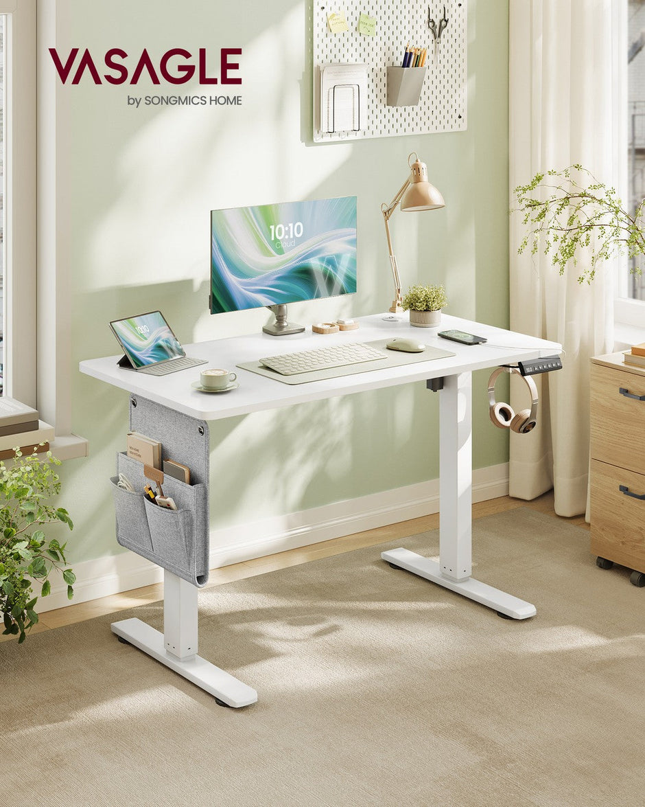 Height Adjustable Desk – Engineered Wood – Cloud White – Electric with 4 Memory Heights and Storage Pocket