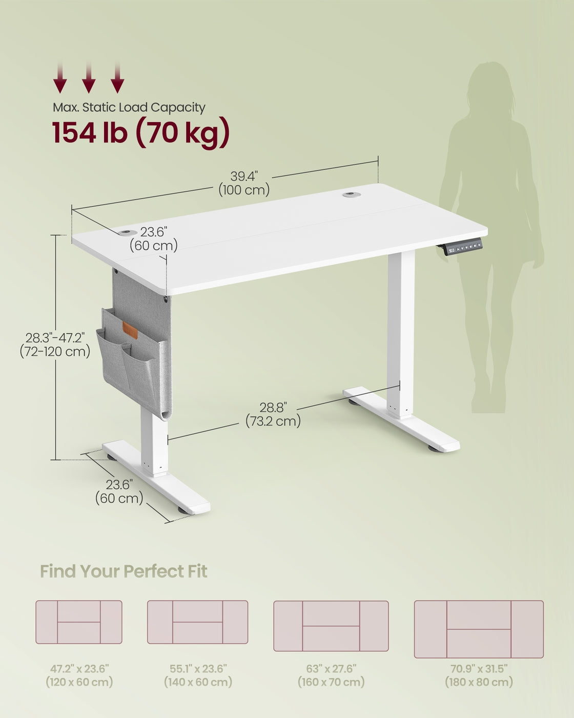 Height Adjustable Desk – Engineered Wood – Cloud White – Electric with 4 Memory Heights and Storage Pocket