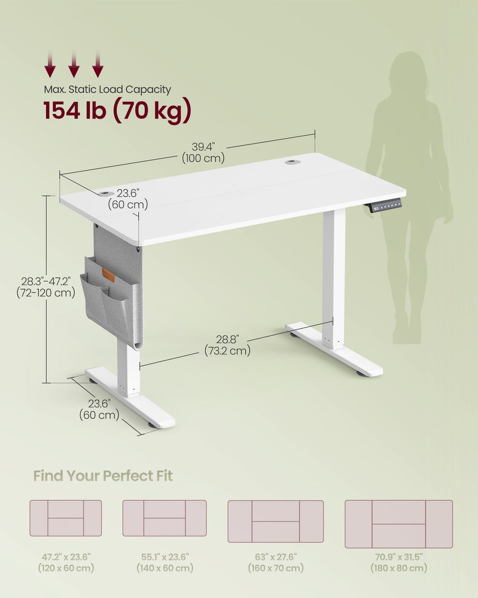 Height Adjustable Desk – Engineered Wood – Cloud White – Electric with 4 Memory Heights and Storage Pocket