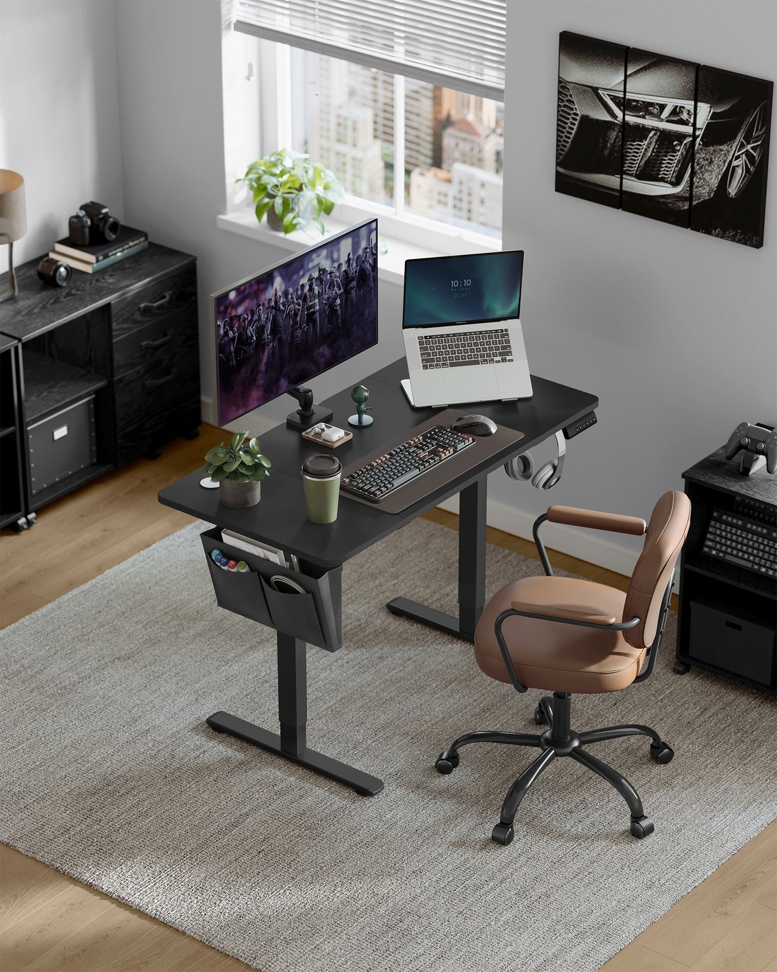 Height Adjustable Desk – Particleboard – Cloud White – Electric with 4 Memory Heights and Storage Pocket
