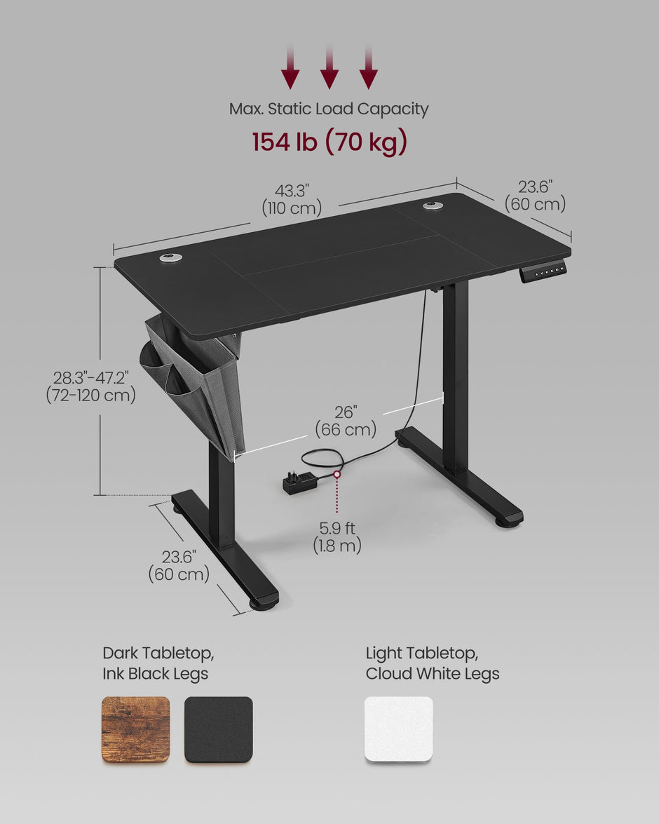 Height Adjustable Desk – Particleboard – Cloud White – Electric with 4 Memory Heights and Storage Pocket