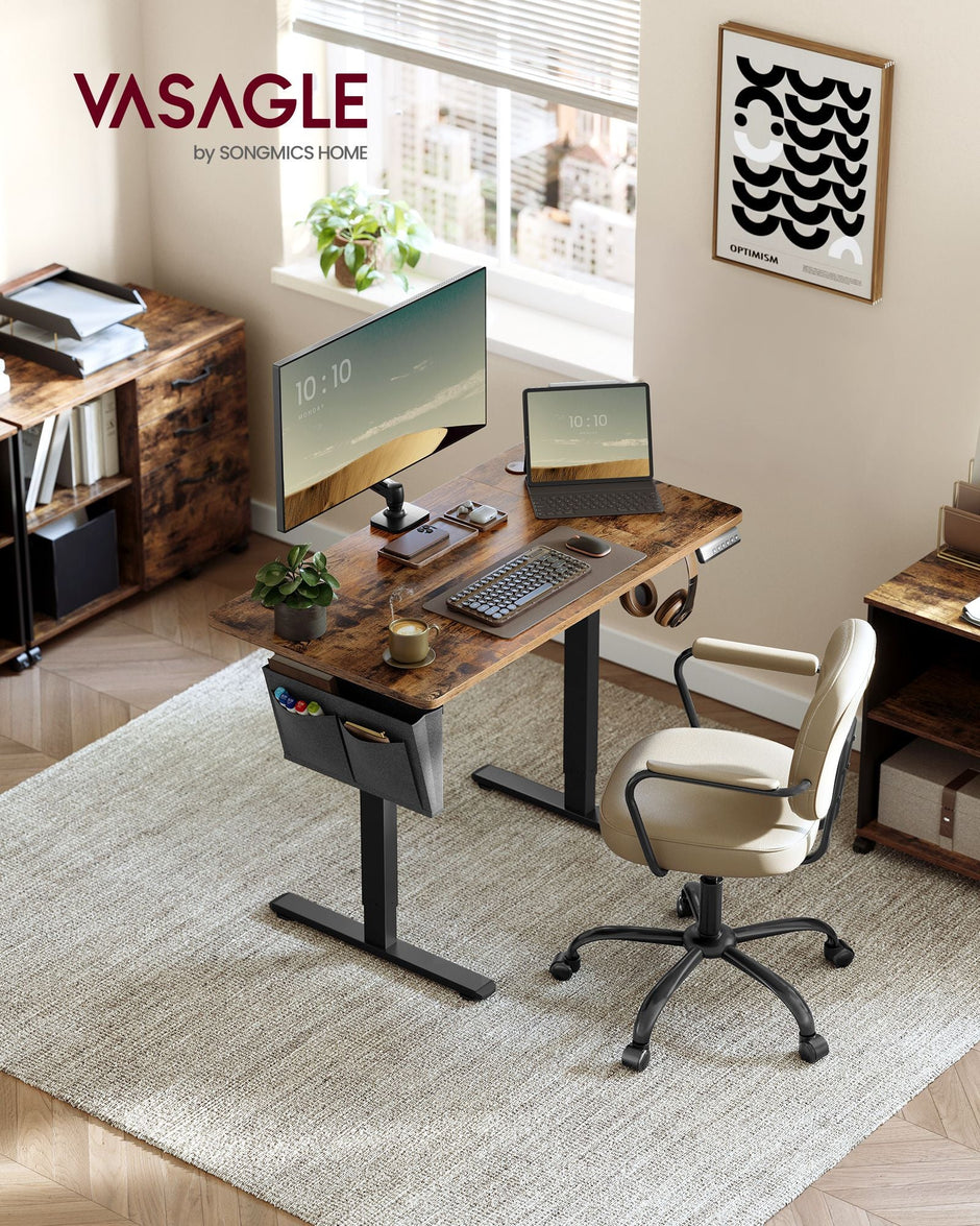 Height Adjustable Desk – Particleboard – Cloud White – Electric with 4 Memory Heights and Storage Pocket