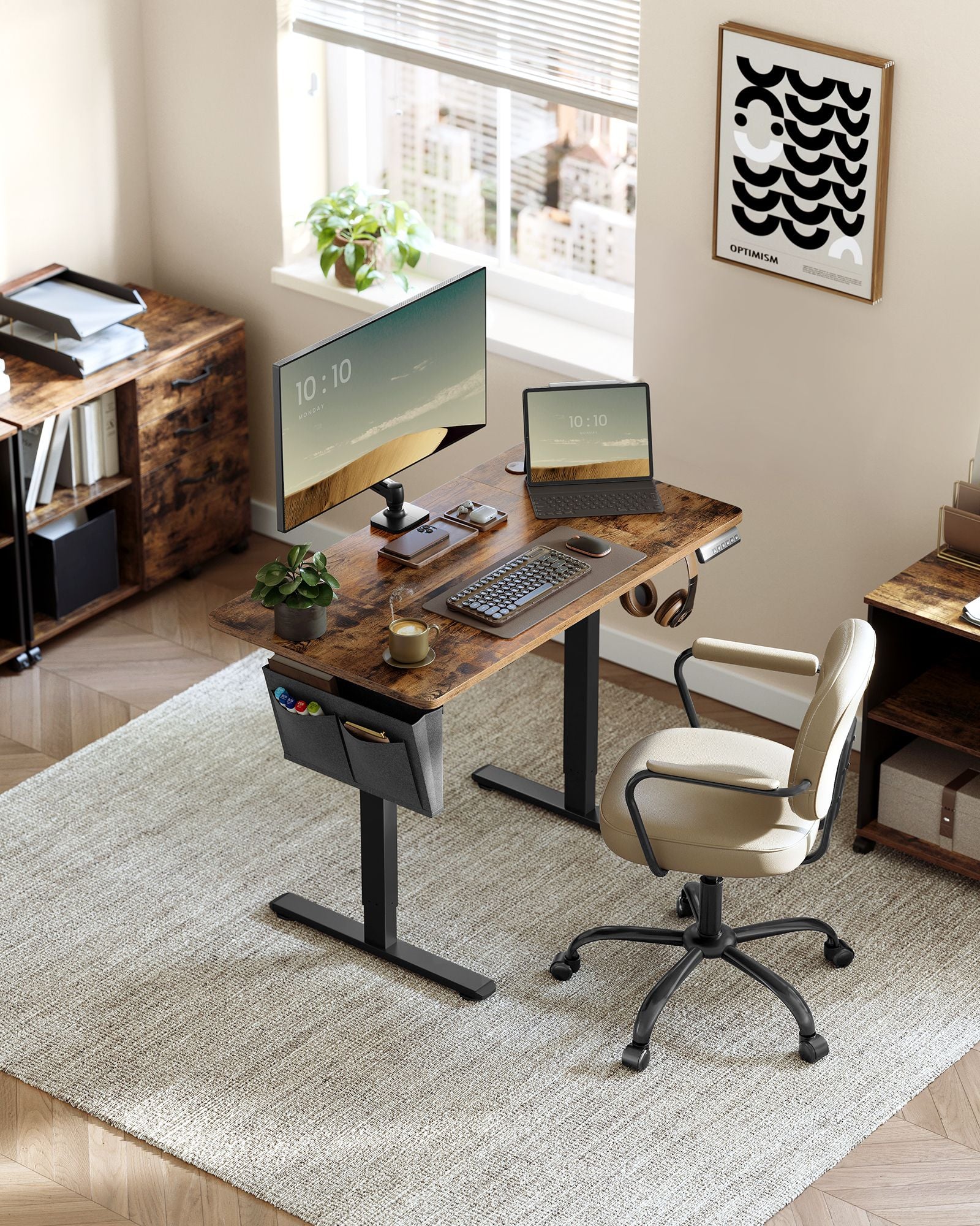 Height Adjustable Desk – Particleboard – Cloud White – Electric with 4 Memory Heights and Storage Pocket