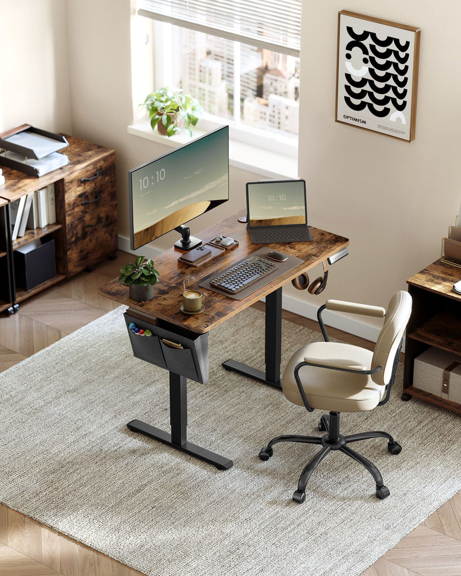 Height Adjustable Desk – Particleboard – Cloud White – Electric with 4 Memory Heights and Storage Pocket