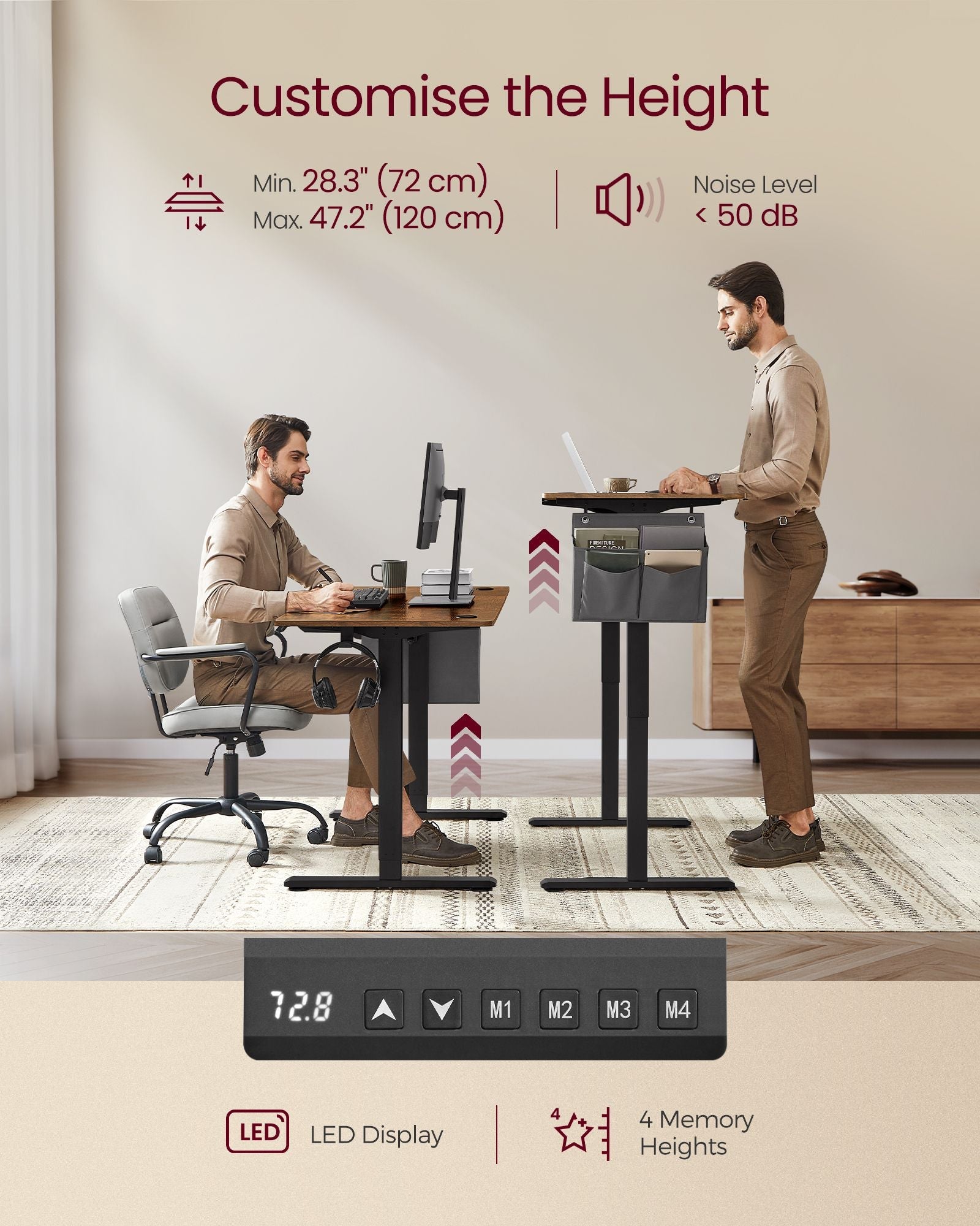 Height Adjustable Desk – Particleboard – Cloud White – Electric with 4 Memory Heights and Storage Pocket