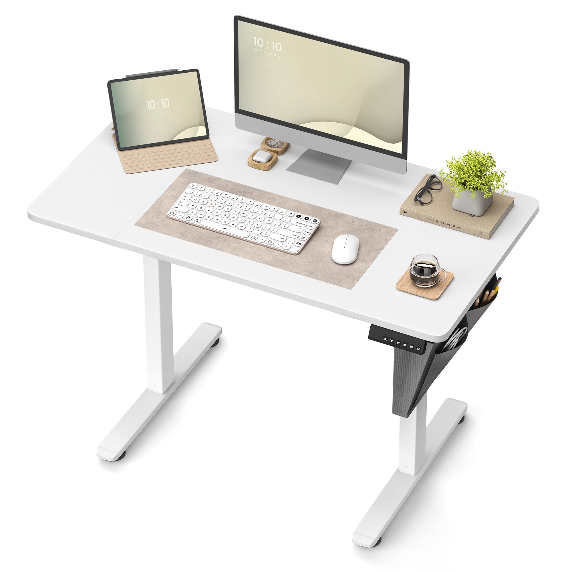 Height Adjustable Desk – Particleboard – Cloud White – Electric with 4 Memory Heights and Storage Pocket
