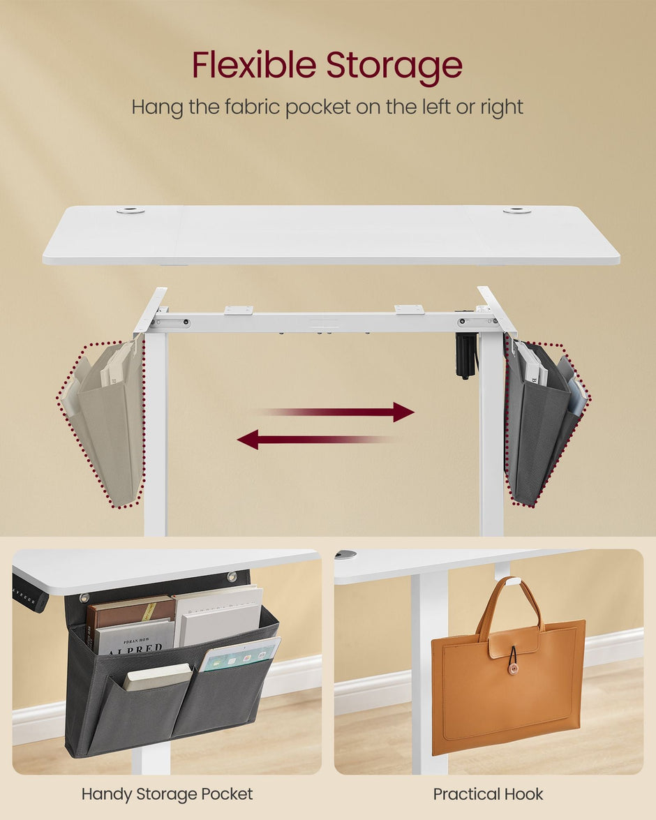 Height Adjustable Desk – Particleboard – Cloud White – Electric with 4 Memory Heights and Storage Pocket