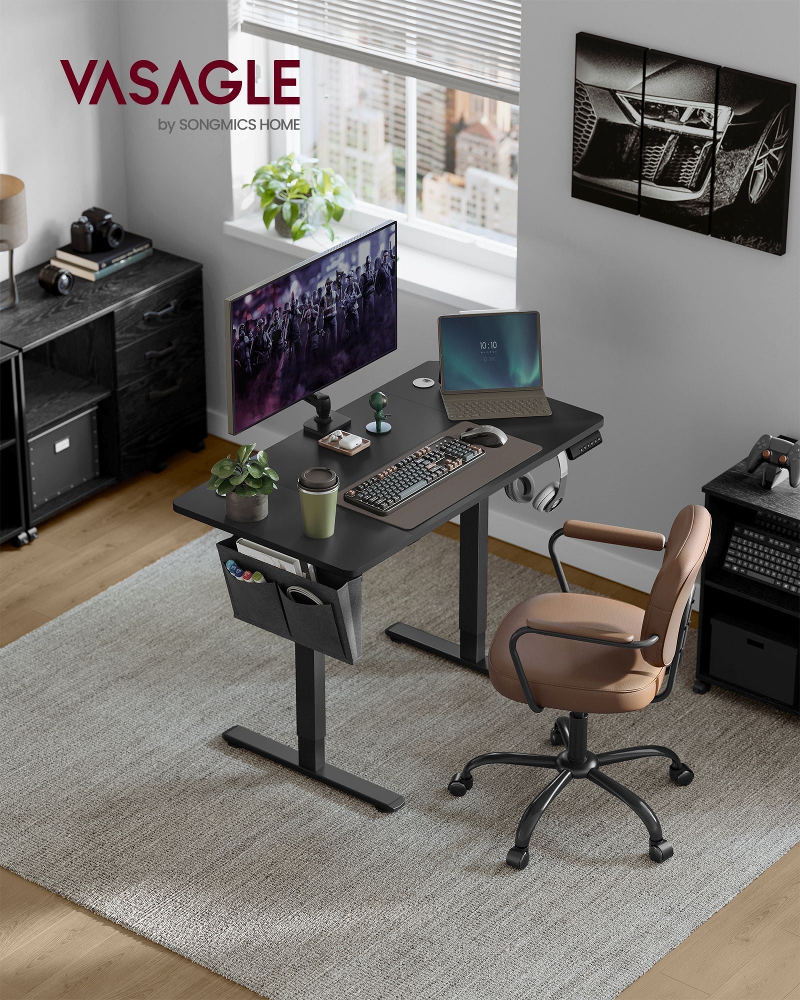 Height Adjustable Desk – Electric – Cloud White – 4 Memory Height Settings, Storage Pocket