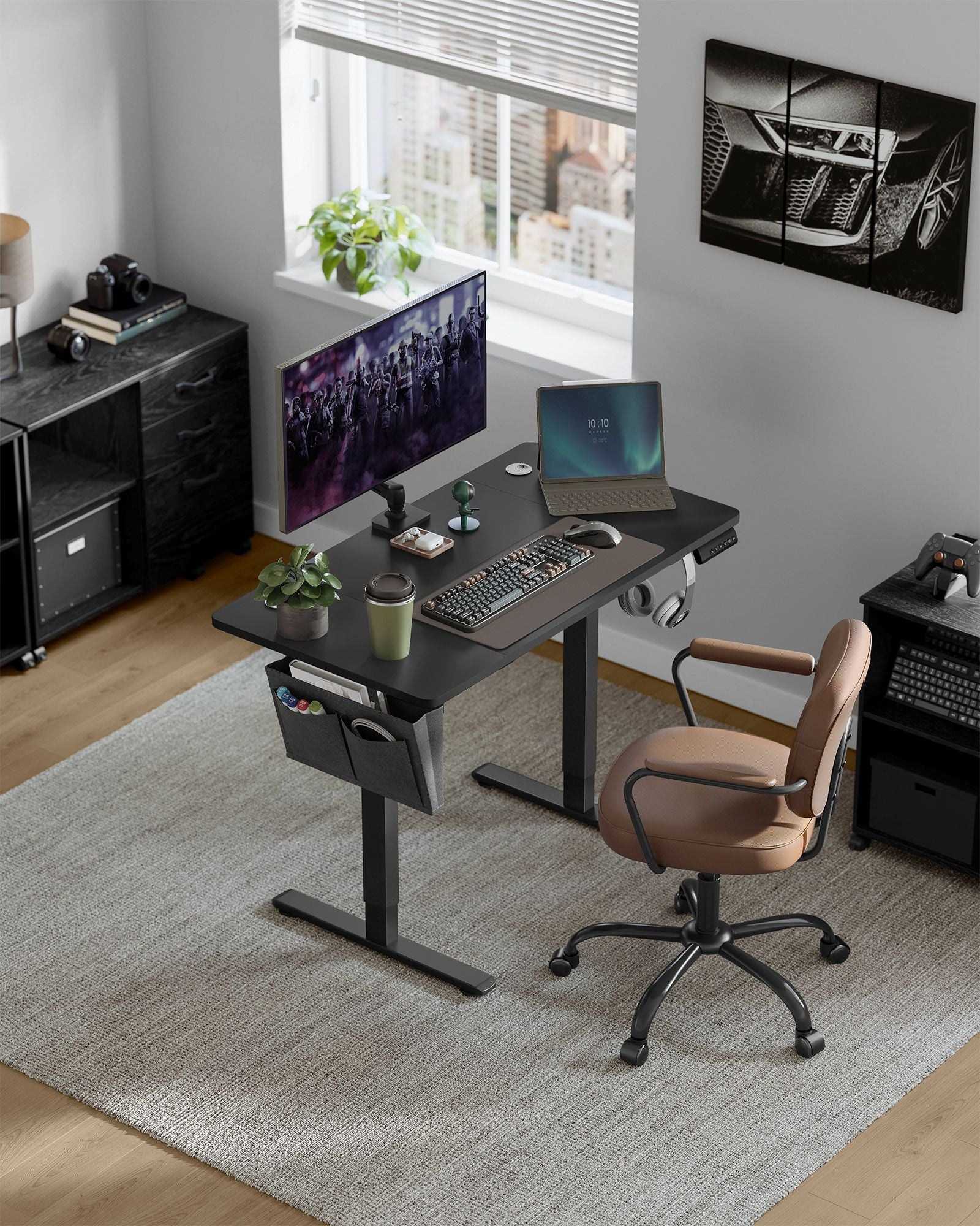 Height Adjustable Desk – Electric – Cloud White – 4 Memory Height Settings, Storage Pocket