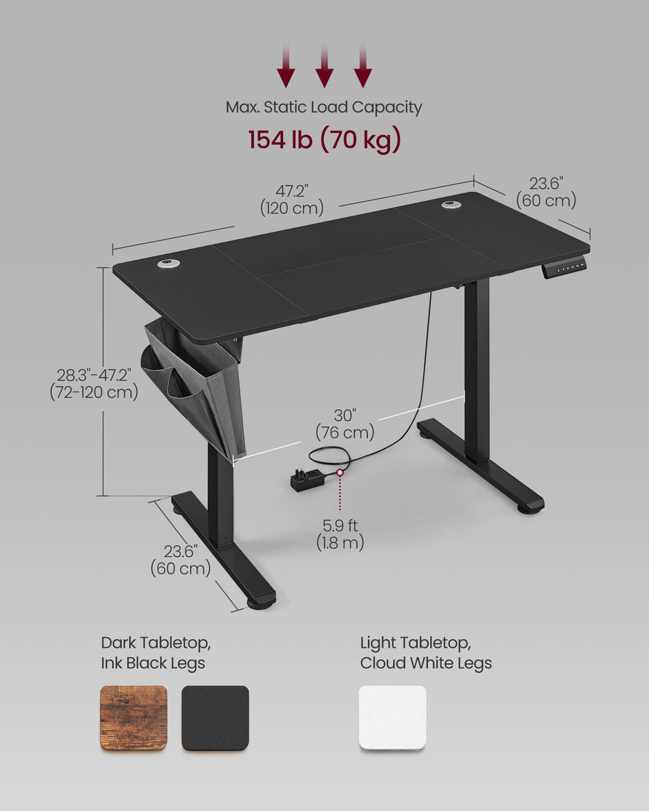 Height Adjustable Desk – Electric – Cloud White – 4 Memory Height Settings, Storage Pocket