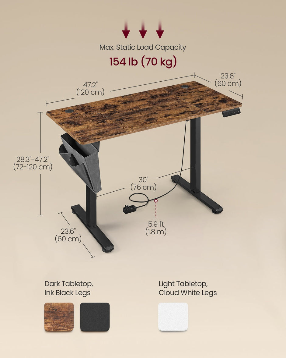 Height Adjustable Desk – Electric – Cloud White – 4 Memory Height Settings, Storage Pocket
