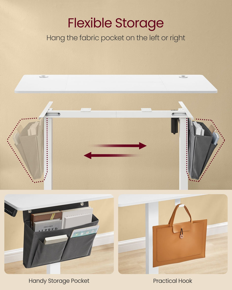 Height Adjustable Desk – Electric – Cloud White – 4 Memory Height Settings, Storage Pocket