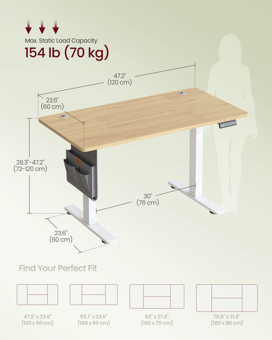 Electric Standing Desk – Metal and Wood – Cloud White – Height Adjustable with 4 Memory Heights and Storage Pocket