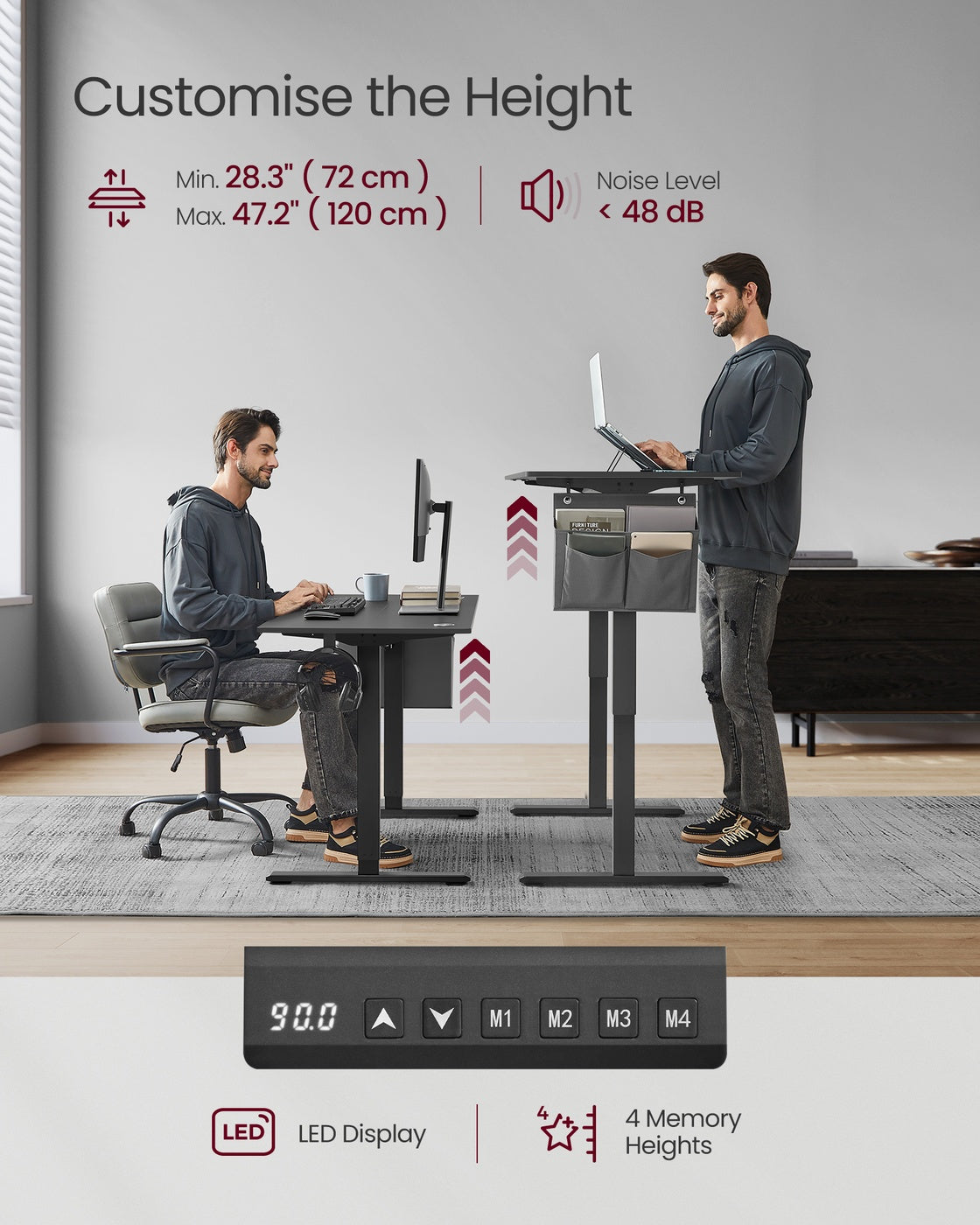 Height Adjustable Desk – Engineered Wood – Cloud White – Electric with 4 Memory Heights and Storage Pocket