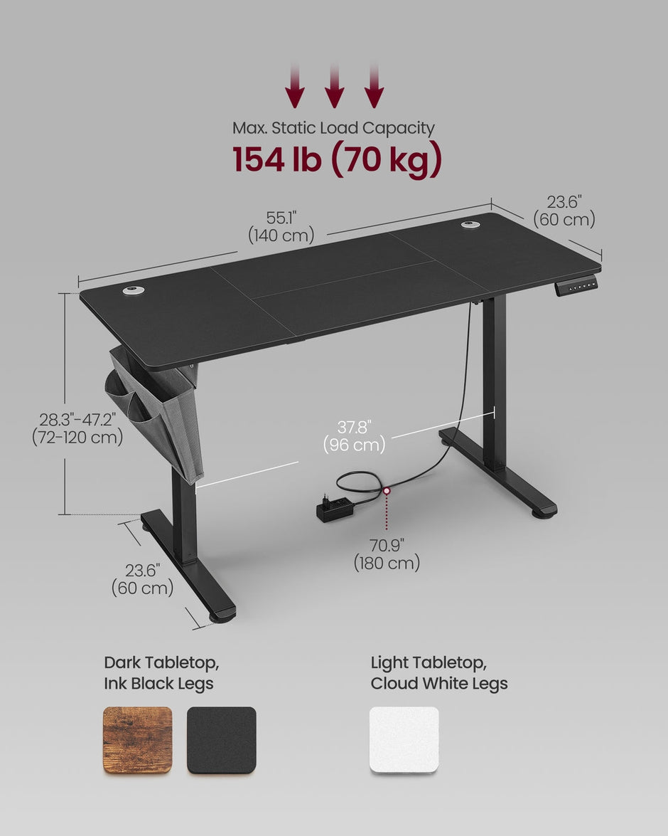 Height Adjustable Desk – Engineered Wood – Cloud White – Electric with 4 Memory Heights and Storage Pocket