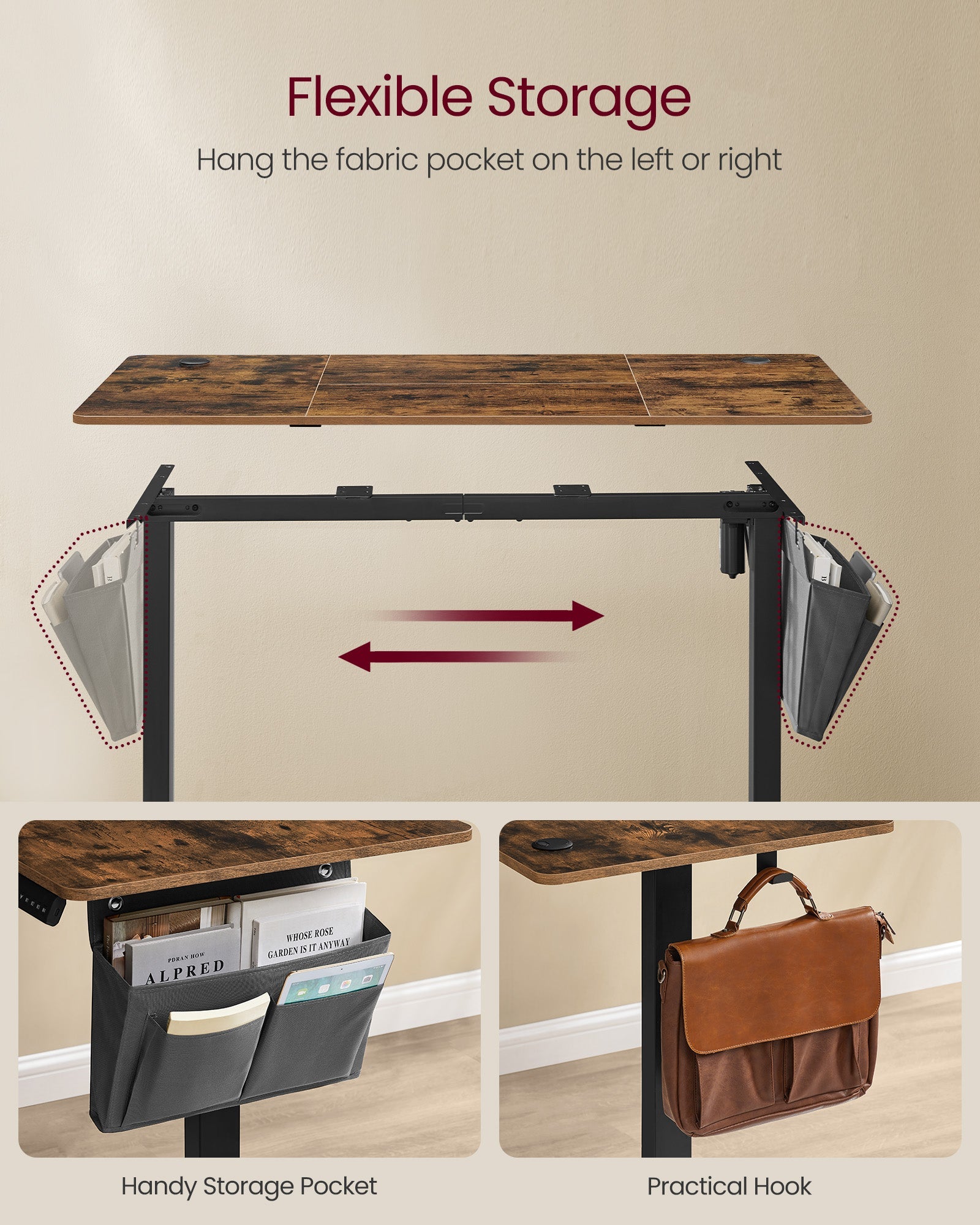 Height Adjustable Desk – Engineered Wood – Cloud White – Electric with 4 Memory Heights and Storage Pocket