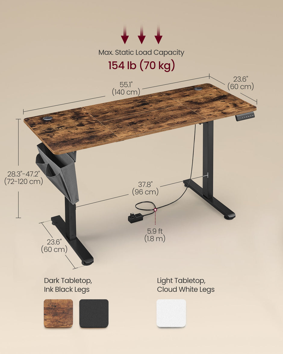 Height Adjustable Desk – Engineered Wood – Cloud White – Electric with 4 Memory Heights and Storage Pocket