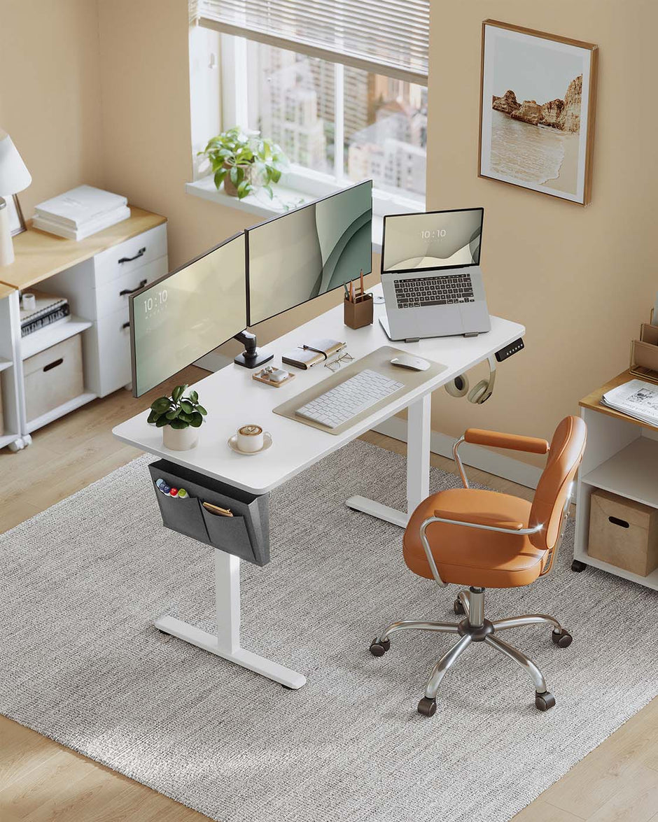 Height Adjustable Desk – Engineered Wood – Cloud White – Electric with 4 Memory Heights and Storage Pocket
