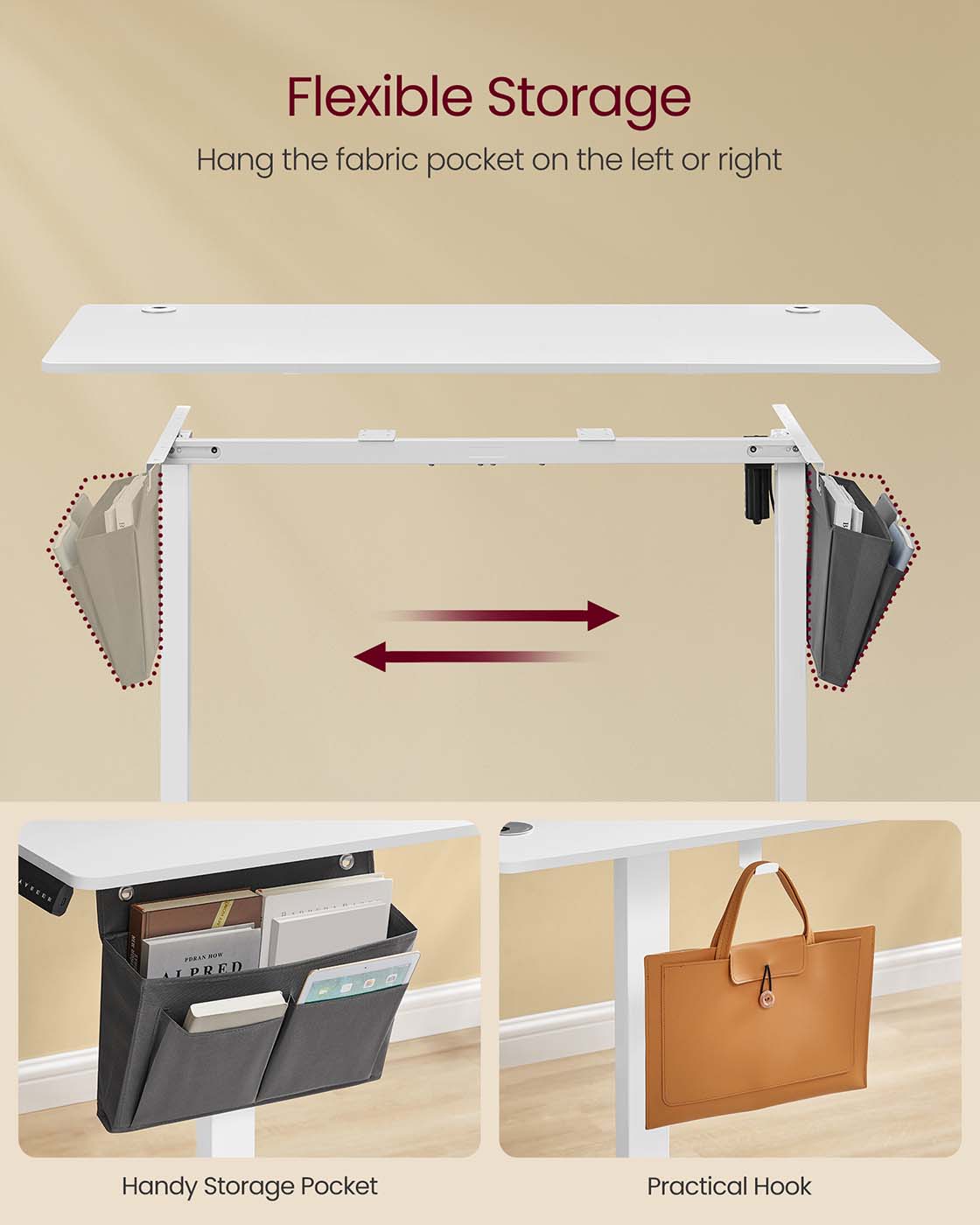 Height Adjustable Desk – Engineered Wood – Cloud White – Electric with 4 Memory Heights and Storage Pocket