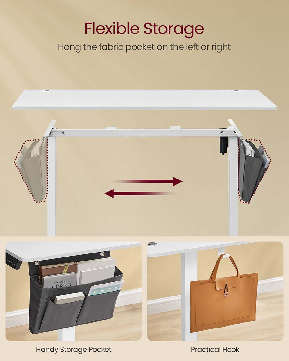 Height Adjustable Desk – Engineered Wood – Cloud White – Electric with 4 Memory Heights and Storage Pocket