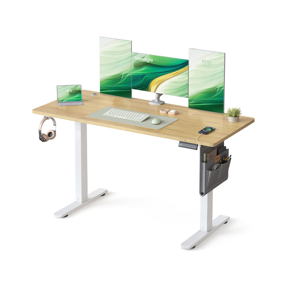 Electric Standing Desk – Metal and Wood – Cloud White – Height Adjustable with 4 Memory Heights and Storage Pocket