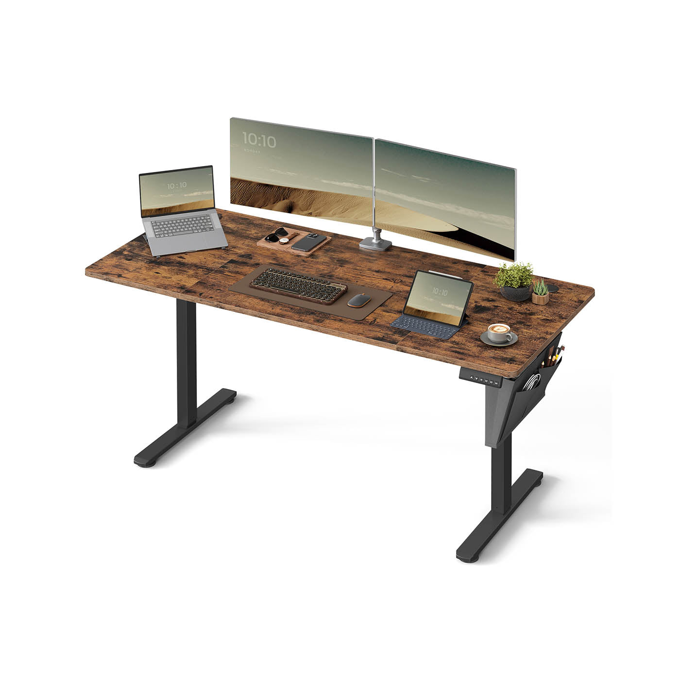 Height Adjustable Electric Desk – Engineered Wood – Cloud White – 4 Memory Heights, Storage Pocket