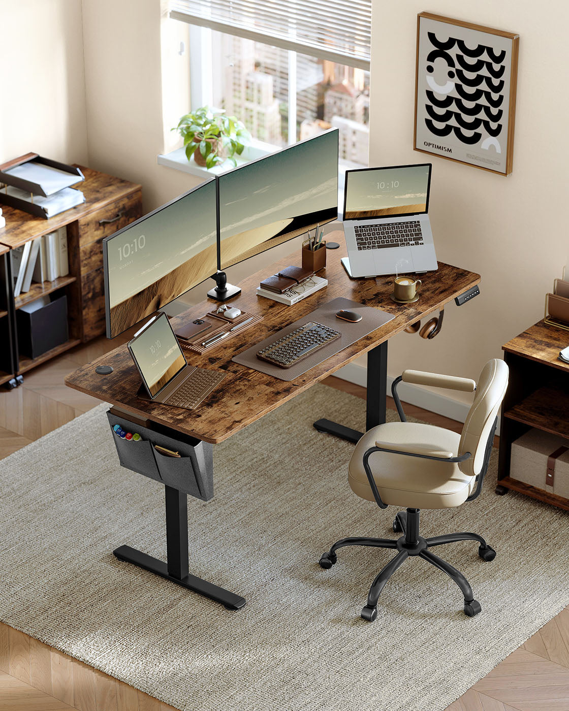 Height Adjustable Electric Desk – Engineered Wood – Cloud White – 4 Memory Heights, Storage Pocket