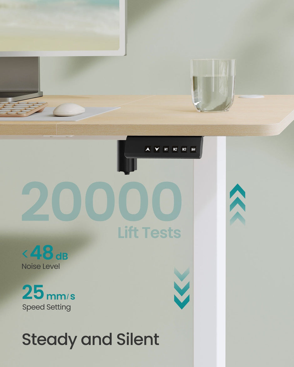 Electric Standing Desk – Metal and Wood – Cloud White – Height Adjustable with 4 Memory Heights and Storage Pocket