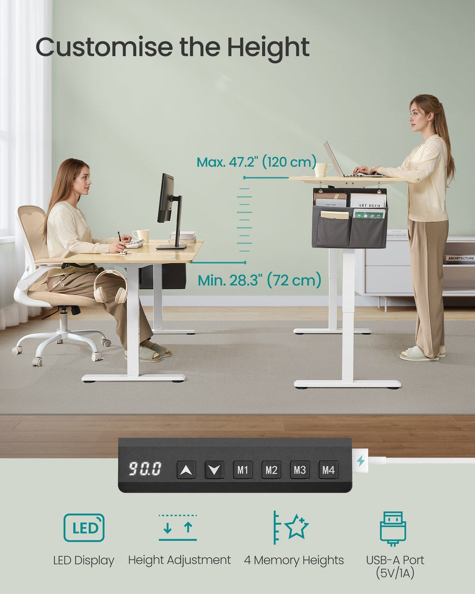 Electric Standing Desk – Engineered Wood – Cloud White – Height Adjustable with 4 Memory Settings