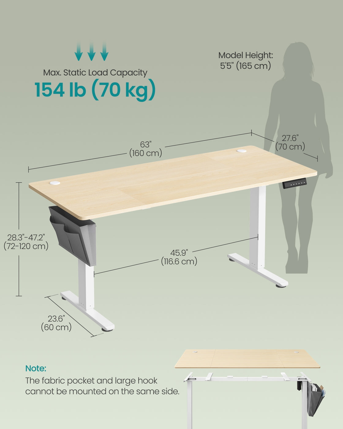 Electric Standing Desk – Engineered Wood – Cloud White – Height Adjustable with 4 Memory Settings