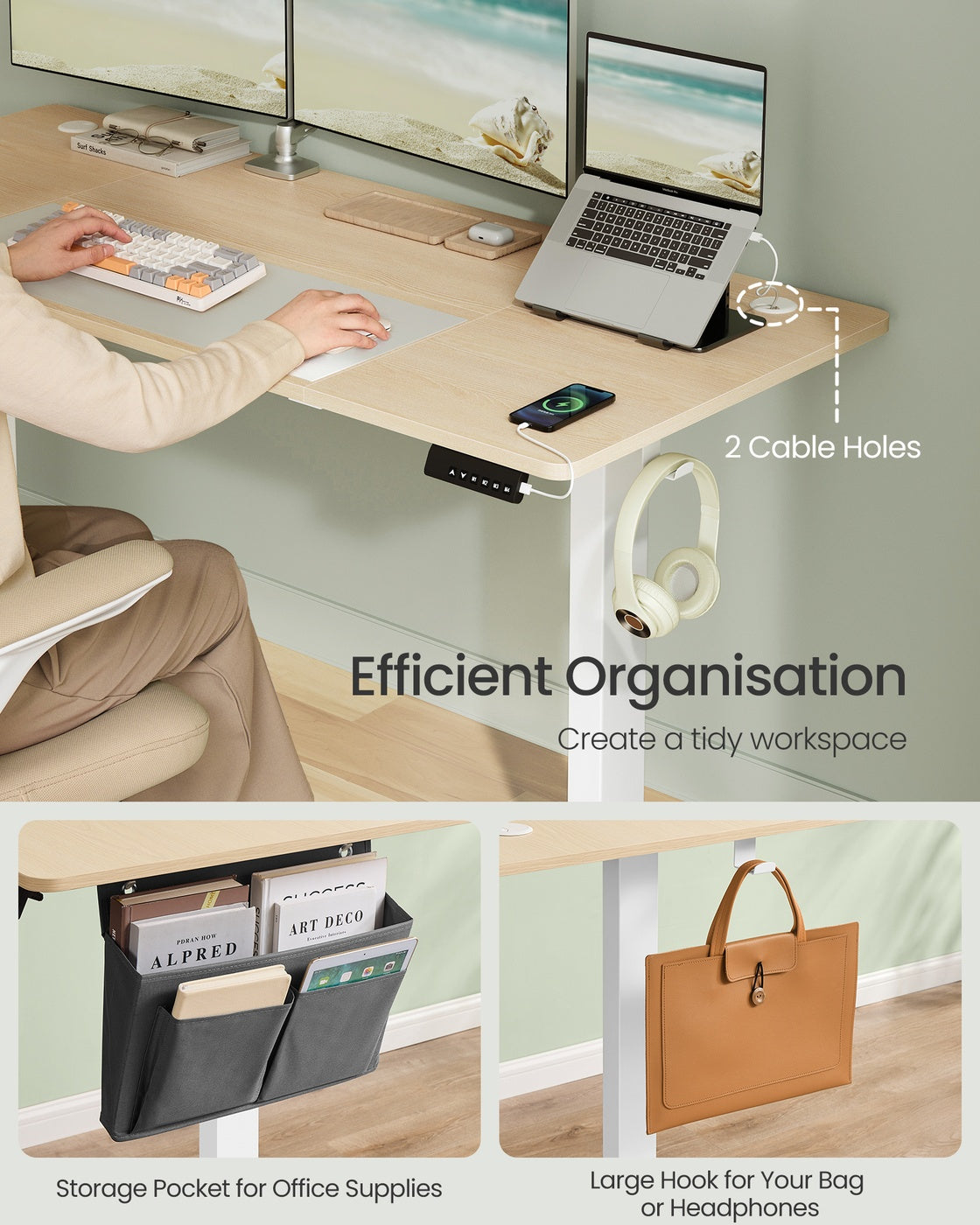 Electric Standing Desk – Engineered Wood – Cloud White – Height Adjustable with 4 Memory Settings