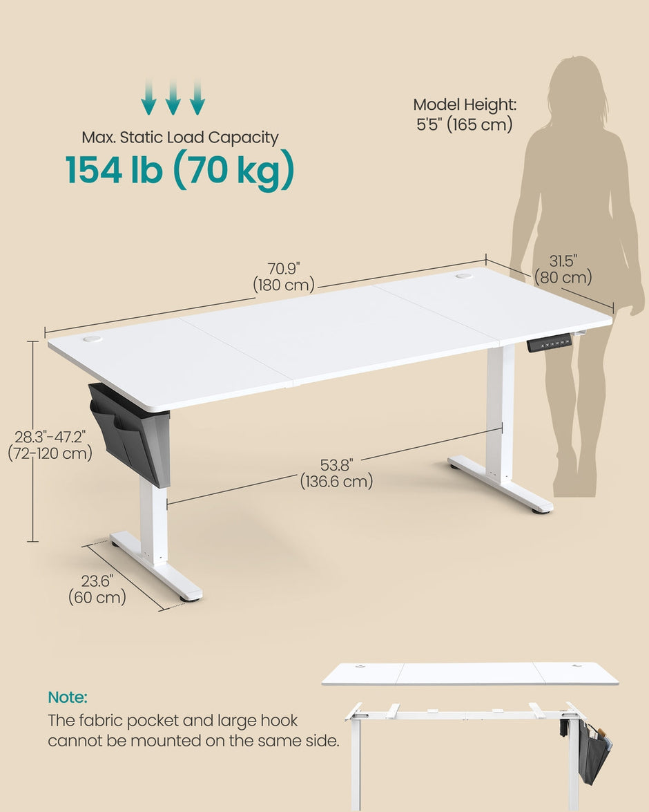 Electric Standing Desk – Wood – Cloud White – Height Adjustable with 4 Memory Heights and Storage Pocket