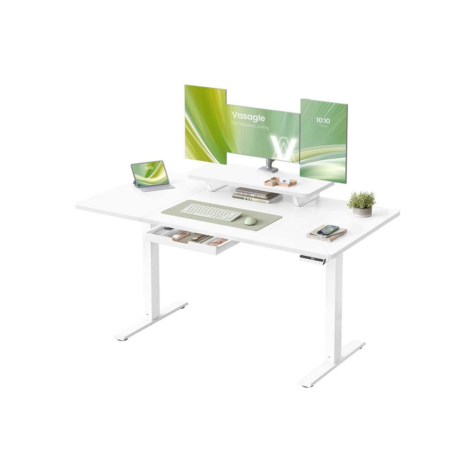 Electric Standing Desk – Wood – Rustic Brown – Height Adjustable with Built-in Drawer and Monitor Stand