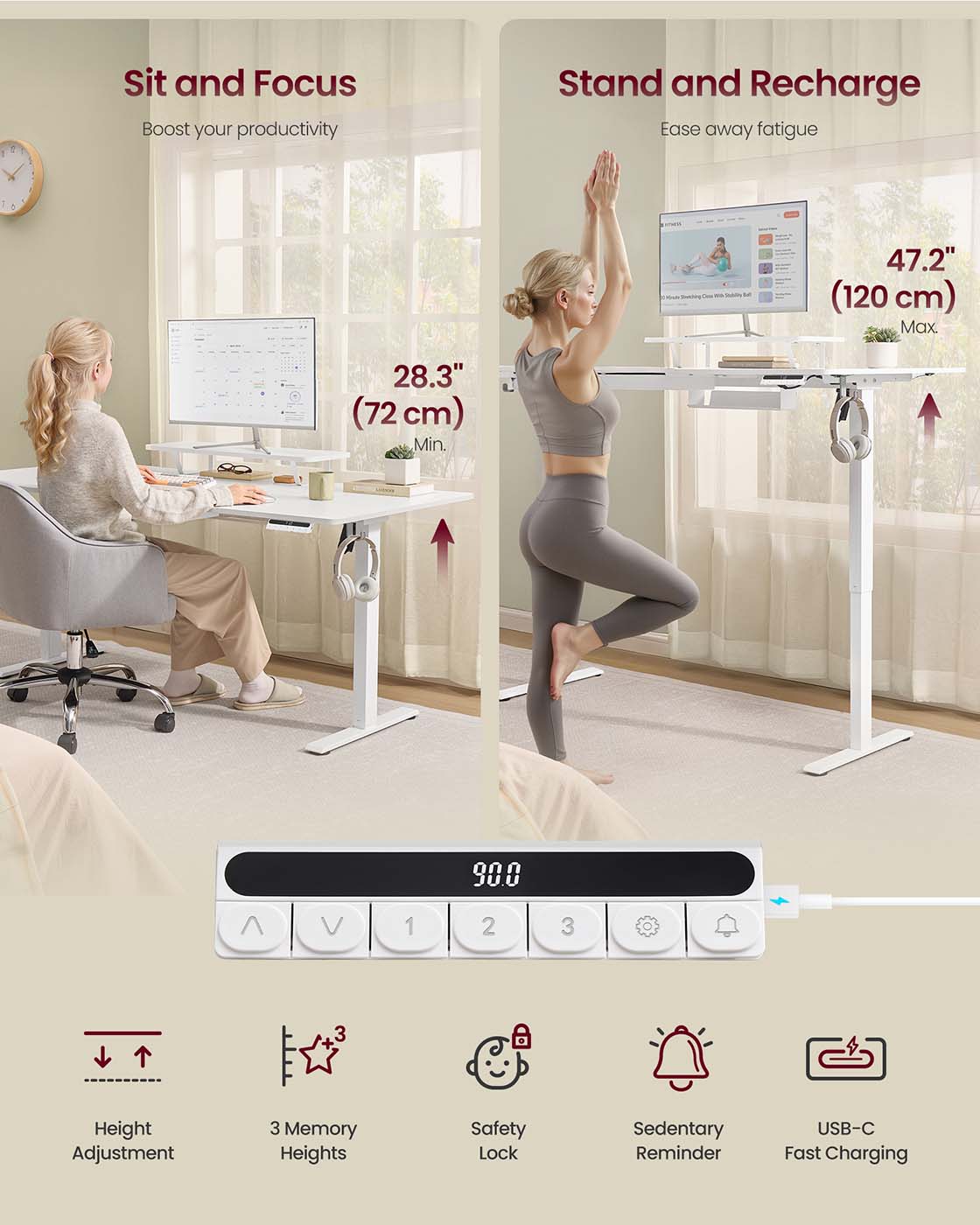 Electric Standing Desk – Wood – Rustic Brown – Height Adjustable with Built-in Drawer and Monitor Stand