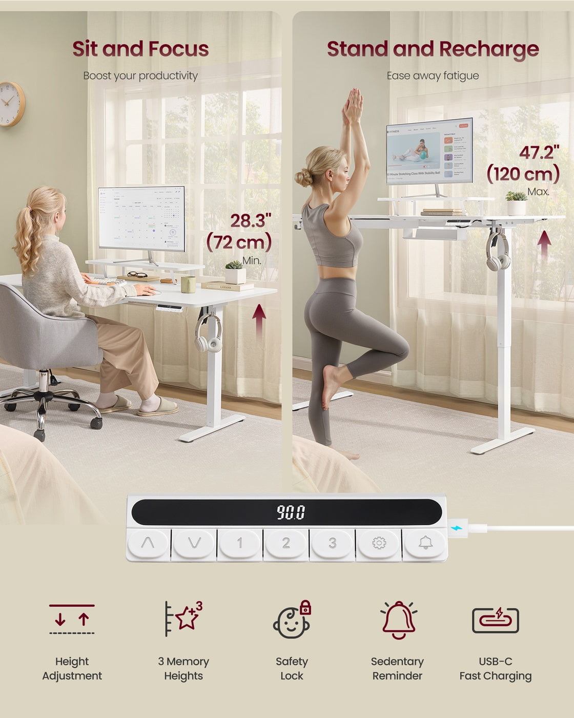 Electric Standing Desk – Wood – Rustic Brown – Height Adjustable with Built-in Drawer and Monitor Stand