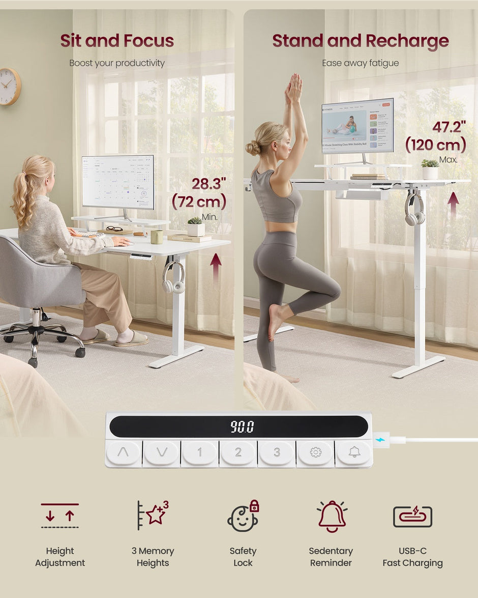 Electric Standing Desk – Wood – Rustic Brown – Height Adjustable with Built-in Drawer and Monitor Stand