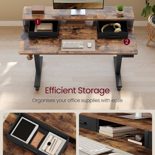 Electric Standing Desk – Wood – Black – Adjustable Height with Built-In Power Strip, Monitor Stand, Memory Function, and Storage Drawers